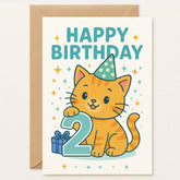 2nd Birthday Card – Cute Cat Card for Toddlers - Greeting Card